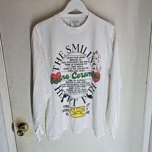Online Ceramics Smiling Heart Path Long Sleeve T-Shirt Adult Medium White